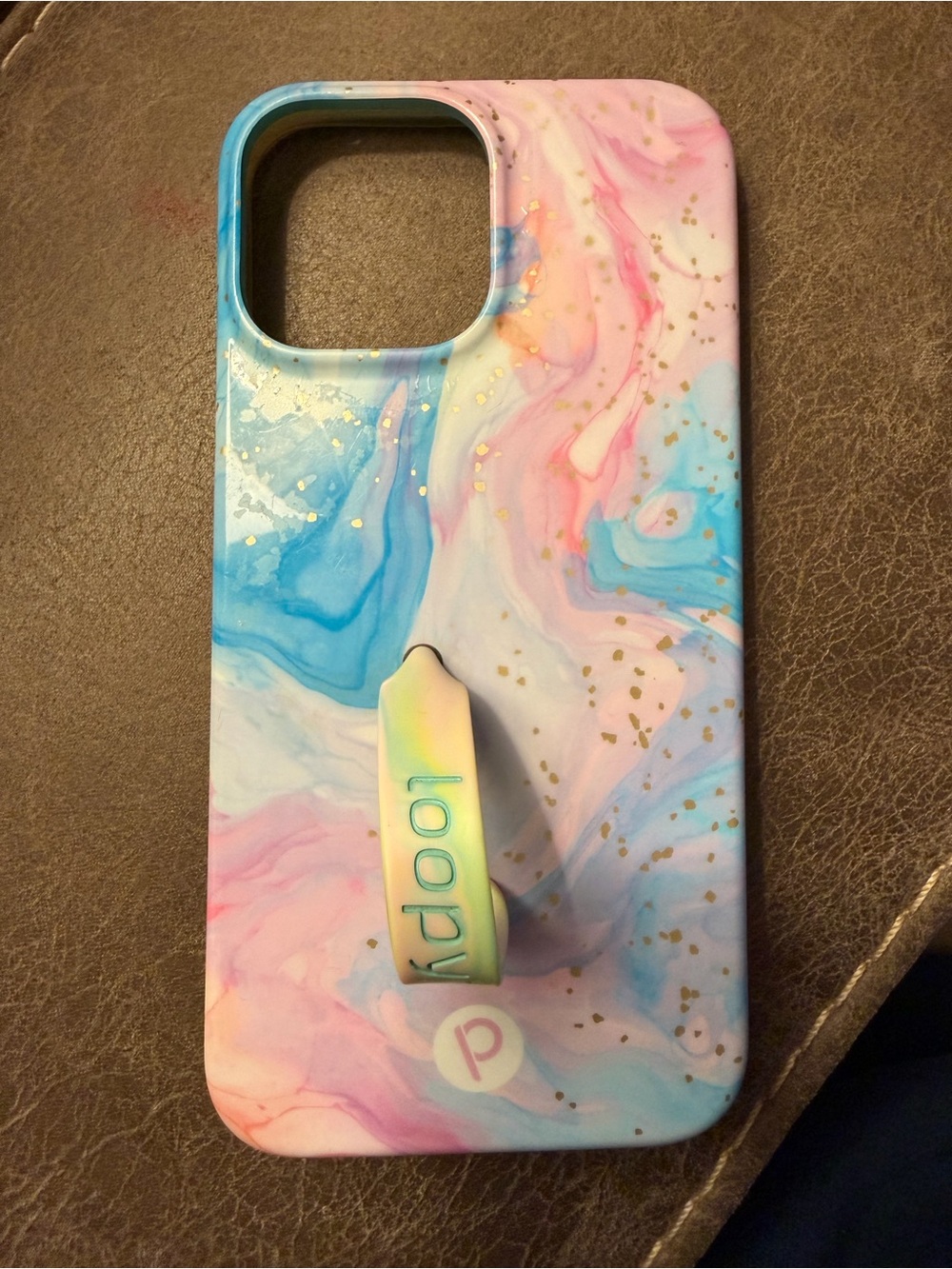 Loopy Case Marble Grip Phone Case - Pastel Pink & Blue with Gold Flecks